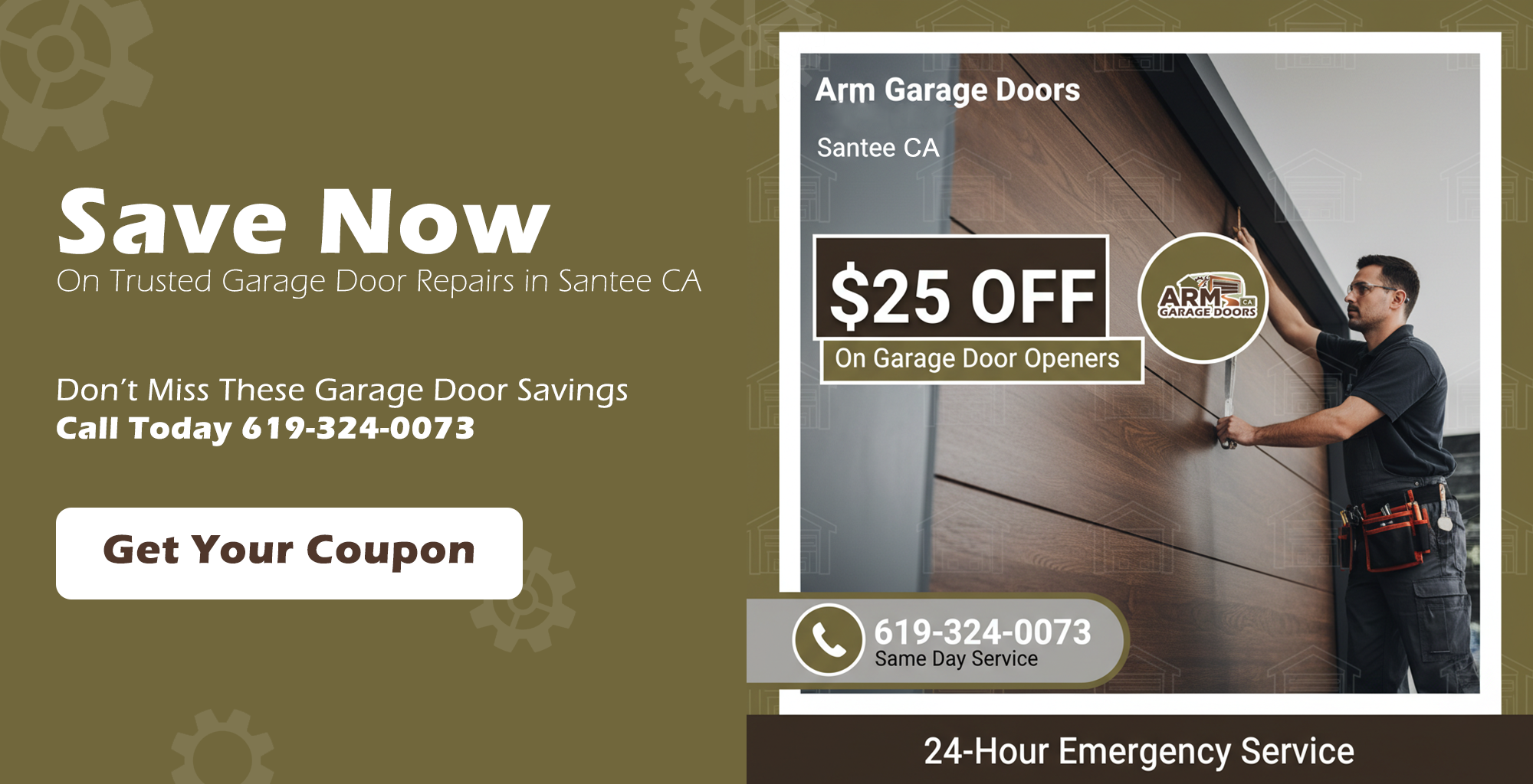 Garage door service discount coupon for repairs and installations in Santee CA